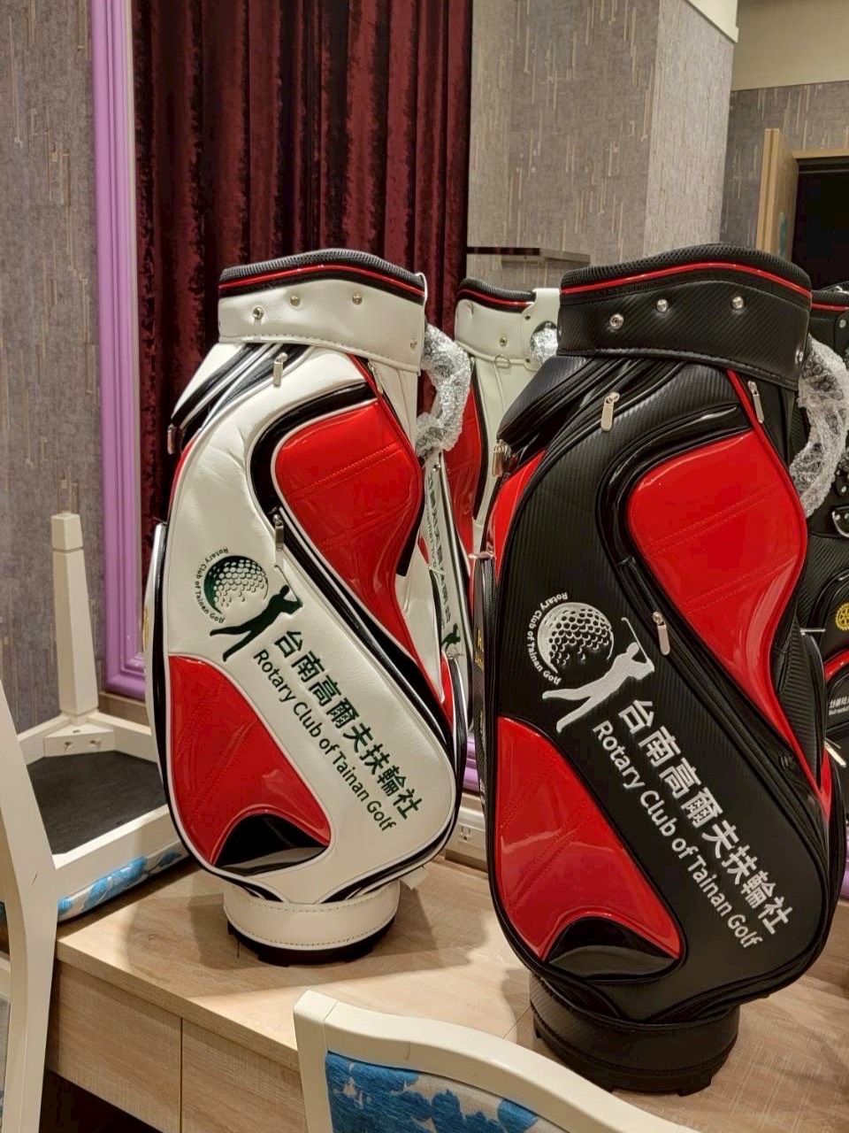 Custom Golf Cart Bag White Black Rotary Sincere Customized